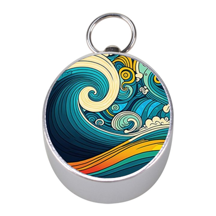 Waves Ocean Sea Abstract Whimsical Abstract Art 3 Mini Silver Compasses