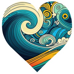 Waves Ocean Sea Abstract Whimsical Abstract Art 3 Wooden Puzzle Heart by Wegoenart