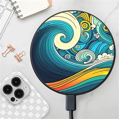 Waves Ocean Sea Abstract Whimsical Abstract Art 3 Wireless Fast Charger(black) by Wegoenart