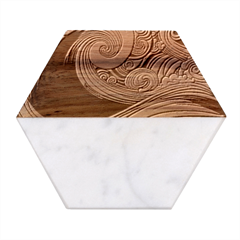 Waves Ocean Sea Abstract Whimsical Abstract Art 3 Marble Wood Coaster (hexagon) 