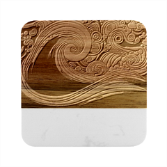 Waves Ocean Sea Abstract Whimsical Abstract Art 3 Marble Wood Coaster (square) by Wegoenart