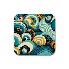 Waves Ocean Sea Abstract Whimsical Abstract Art 6 Rubber Coaster (square) by Wegoenart