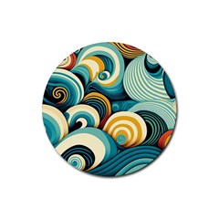 Waves Ocean Sea Abstract Whimsical Abstract Art 6 Rubber Round Coaster (4 Pack) by Wegoenart