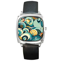 Waves Ocean Sea Abstract Whimsical Abstract Art 6 Square Metal Watch by Wegoenart