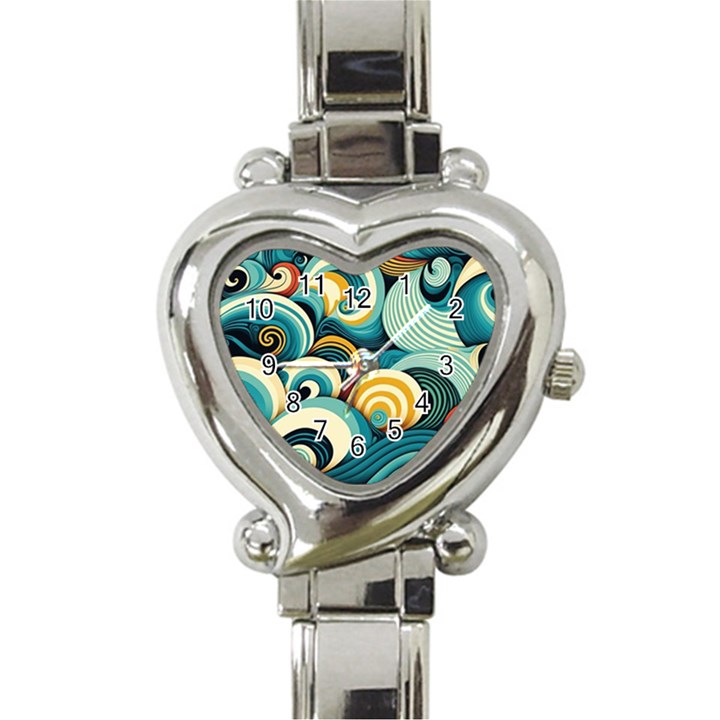 Waves Ocean Sea Abstract Whimsical Abstract Art 6 Heart Italian Charm Watch