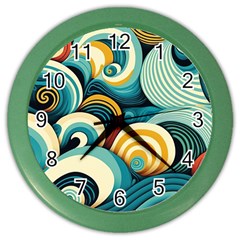 Waves Ocean Sea Abstract Whimsical Abstract Art 6 Color Wall Clock by Wegoenart