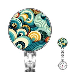 Waves Ocean Sea Abstract Whimsical Abstract Art 6 Stainless Steel Nurses Watch by Wegoenart