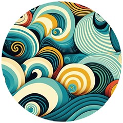 Waves Ocean Sea Abstract Whimsical Abstract Art 6 Wooden Puzzle Round by Wegoenart