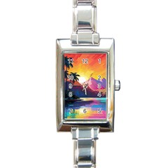 Ai Generated Tropical Island Sunset Landscape Rectangle Italian Charm Watch