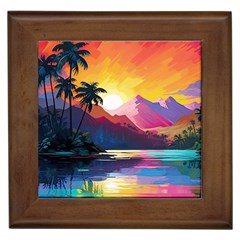 Ai Generated Tropical Island Sunset Landscape Framed Tile