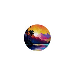 Ai Generated Tropical Island Sunset Landscape 1  Mini Buttons