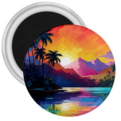 Ai Generated Tropical Island Sunset Landscape 3  Magnets