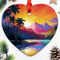 Ai Generated Tropical Island Sunset Landscape Ornament (Heart)