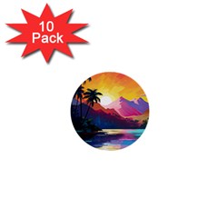 Ai Generated Tropical Island Sunset Landscape 1  Mini Buttons (10 pack) 