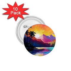 Ai Generated Tropical Island Sunset Landscape 1.75  Buttons (10 pack)