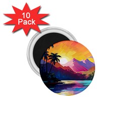 Ai Generated Tropical Island Sunset Landscape 1.75  Magnets (10 pack) 