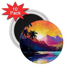 Ai Generated Tropical Island Sunset Landscape 2.25  Magnets (10 pack) 