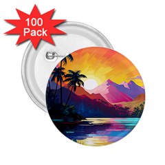 Ai Generated Tropical Island Sunset Landscape 2.25  Buttons (100 pack) 