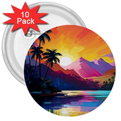 Ai Generated Tropical Island Sunset Landscape 3  Buttons (10 pack) 