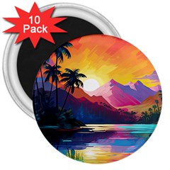 Ai Generated Tropical Island Sunset Landscape 3  Magnets (10 Pack)  by Wegoenart