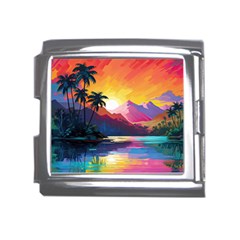 Ai Generated Tropical Island Sunset Landscape Mega Link Italian Charm (18mm)