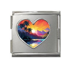 Ai Generated Tropical Island Sunset Landscape Mega Link Heart Italian Charm (18mm)