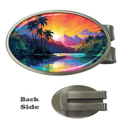 Ai Generated Tropical Island Sunset Landscape Money Clips (Oval) 