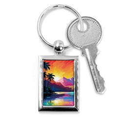 Ai Generated Tropical Island Sunset Landscape Key Chain (Rectangle)