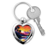 Ai Generated Tropical Island Sunset Landscape Key Chain (Heart) Front