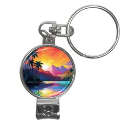 Ai Generated Tropical Island Sunset Landscape Nail Clippers Key Chain