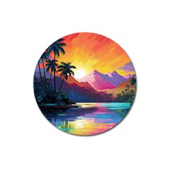 Ai Generated Tropical Island Sunset Landscape Magnet 3  (Round)