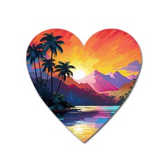 Ai Generated Tropical Island Sunset Landscape Heart Magnet by Wegoenart