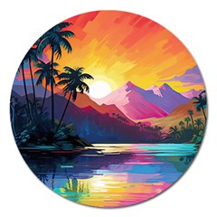 Ai Generated Tropical Island Sunset Landscape Magnet 5  (Round)