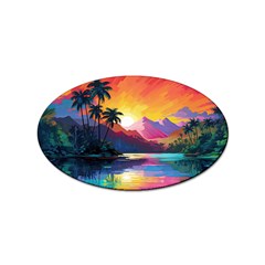 Ai Generated Tropical Island Sunset Landscape Sticker Oval (10 pack)