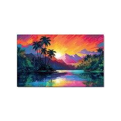 Ai Generated Tropical Island Sunset Landscape Sticker Rectangular (10 pack)