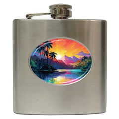 Ai Generated Tropical Island Sunset Landscape Hip Flask (6 oz)