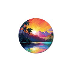 Ai Generated Tropical Island Sunset Landscape Golf Ball Marker (4 Pack) by Wegoenart