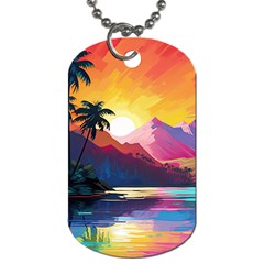 Ai Generated Tropical Island Sunset Landscape Dog Tag (Two Sides)