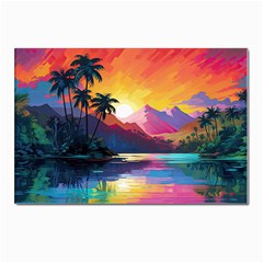 Ai Generated Tropical Island Sunset Landscape Postcard 4 x 6  (pkg Of 10) by Wegoenart