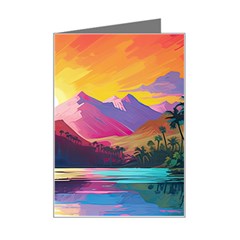 Ai Generated Tropical Island Sunset Landscape Mini Greeting Card