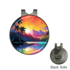 Ai Generated Tropical Island Sunset Landscape Hat Clips with Golf Markers