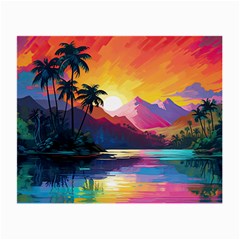 Ai Generated Tropical Island Sunset Landscape Small Glasses Cloth