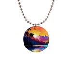 Ai Generated Tropical Island Sunset Landscape 1  Button Necklace Front