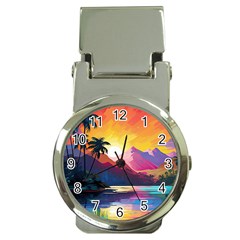 Ai Generated Tropical Island Sunset Landscape Money Clip Watches