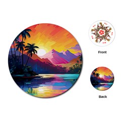 Ai Generated Tropical Island Sunset Landscape Playing Cards Single Design (round) by Wegoenart