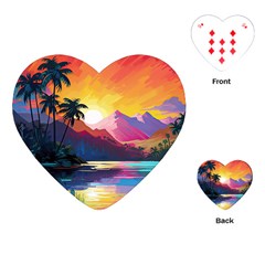 Ai Generated Tropical Island Sunset Landscape Playing Cards Single Design (Heart)