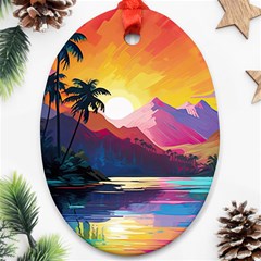 Ai Generated Tropical Island Sunset Landscape Oval Ornament (Two Sides)