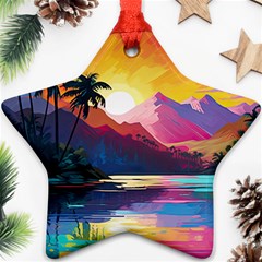 Ai Generated Tropical Island Sunset Landscape Star Ornament (Two Sides)