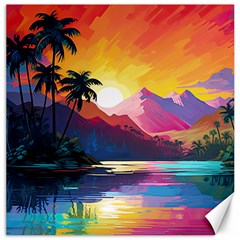 Ai Generated Tropical Island Sunset Landscape Canvas 12  x 12 