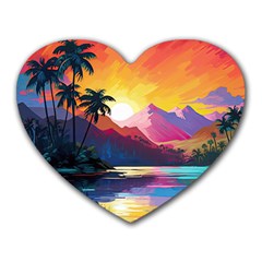 Ai Generated Tropical Island Sunset Landscape Heart Mousepad